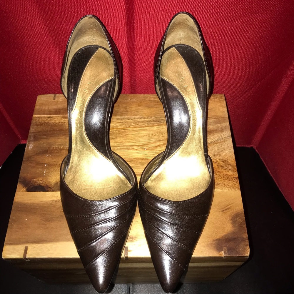 COPY - GIANNI BINI Heels, Swirl Brown Leather Pointed Toe Heels, D’Orsay Style …